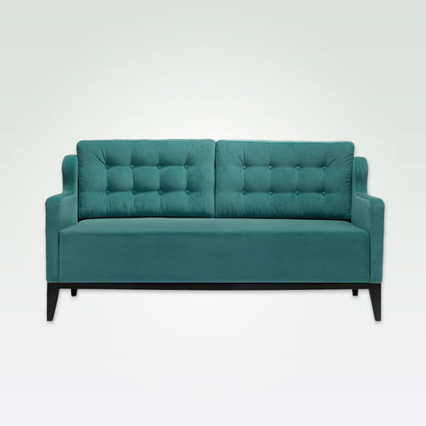 Lydia modern green sofa with angular arms, deep seat cushioning and buttoning to the backrest 