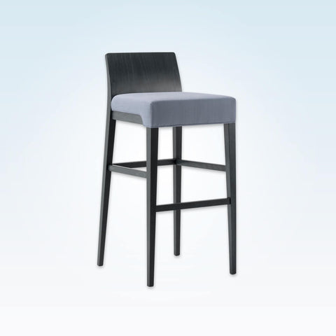 Madison blue bar stool with square seat and show wood back 