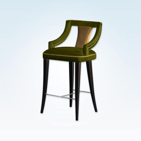 Marlu green bar stool with upholstered seat and gold piping detail 