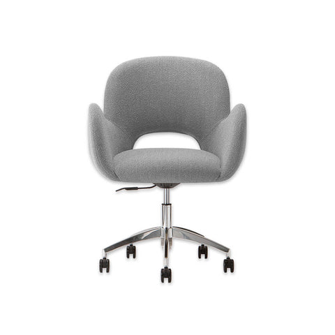 Mateo Swivel Grey Fabric Desk Chair with Fully Upholstered Seat Five Star Base and Cut Out Back Detail 