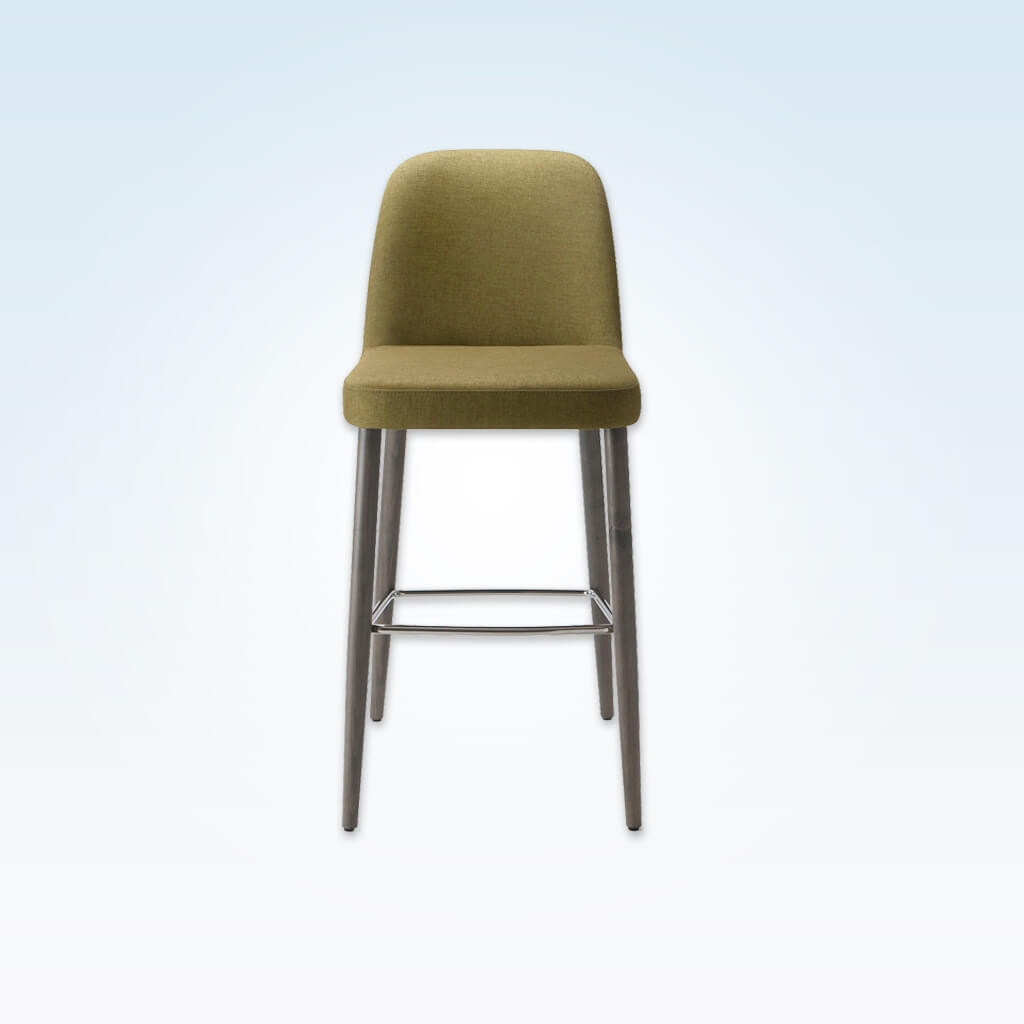 Matisse sage green bar stool with high backrest and conical wooden legs with metal kick plate - Front View