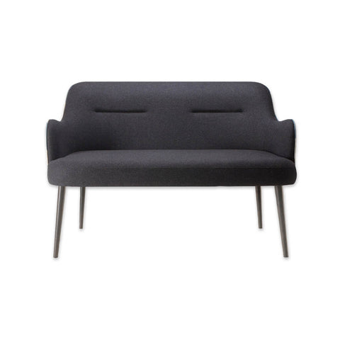 Matisse dark grey fabric sofa with modern curved arms and conical tapered legs