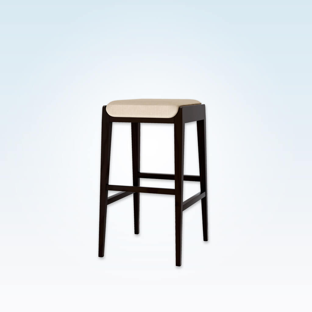 Mika ivory bar stools with padded cushion and dark wood plinth and legs 