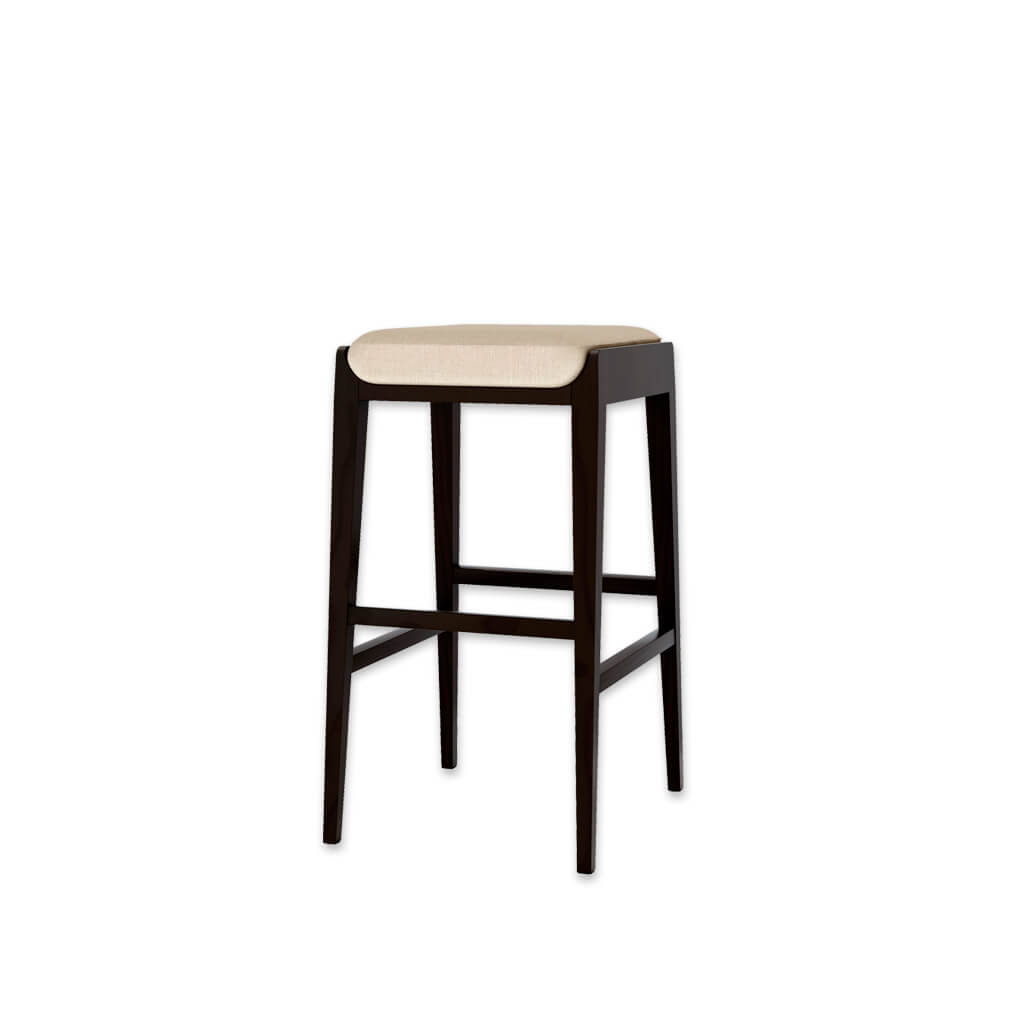Mika ivory bar stools with padded cushion and dark wood plinth and legs  - Designers Image