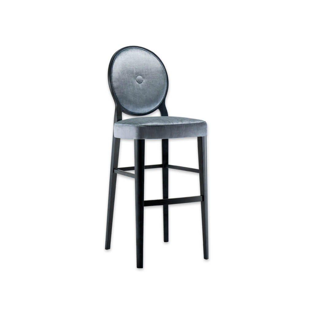 Monet silver velvet bar stools with round back and decorative button to the centre - Designers Image