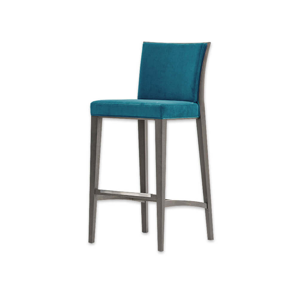 Newport teal bar stool with padded cushion and tapered timber legs - Designers Image