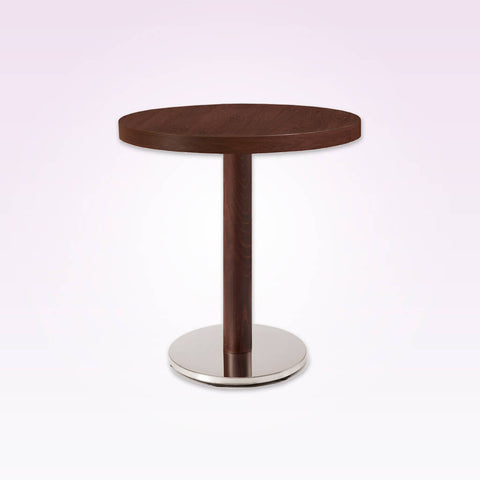 New york wood and metal dining table with round metal base plate and round wooden column