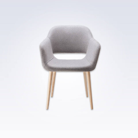 Ola Grey Fabric Tub Chair With Curved Cutout Detail Backrest and Splayed Timber Legs 