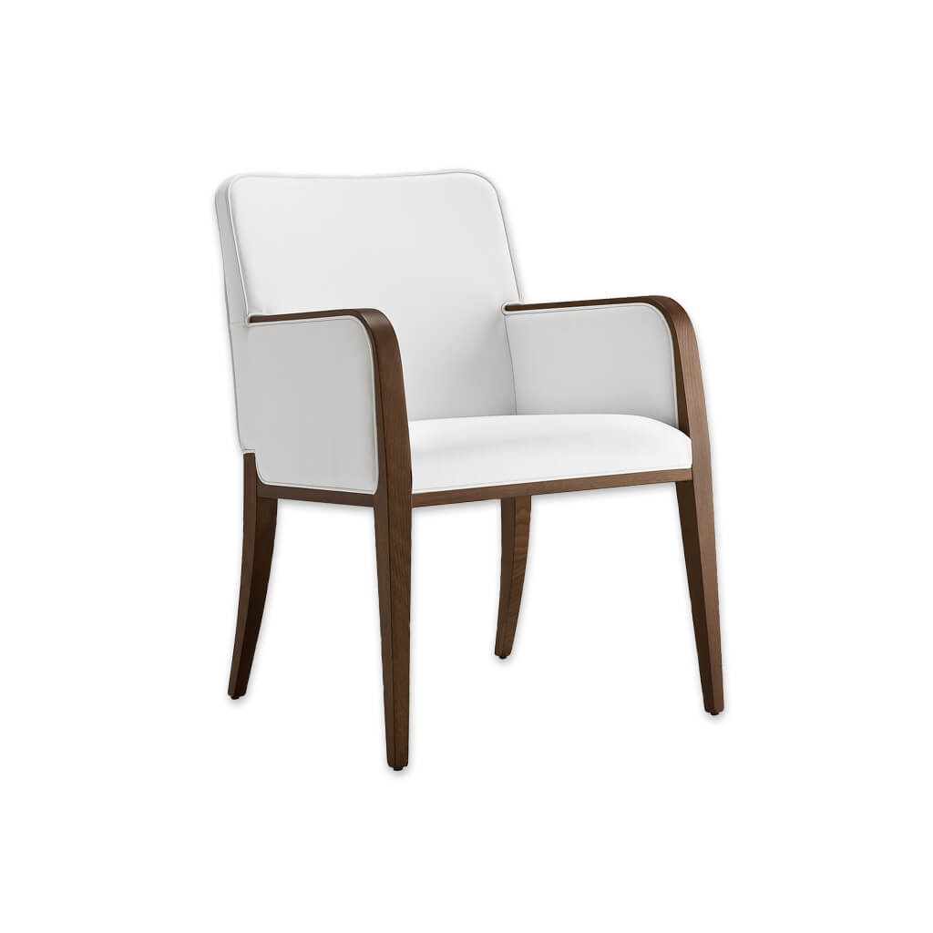 Opera White Leather Tub Chair With Curved Show Wood Armrests And Legs  - Designers Image