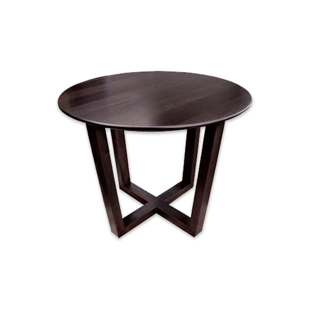 Patriki dark brown wood dining table with cross base and round top - Designers Image