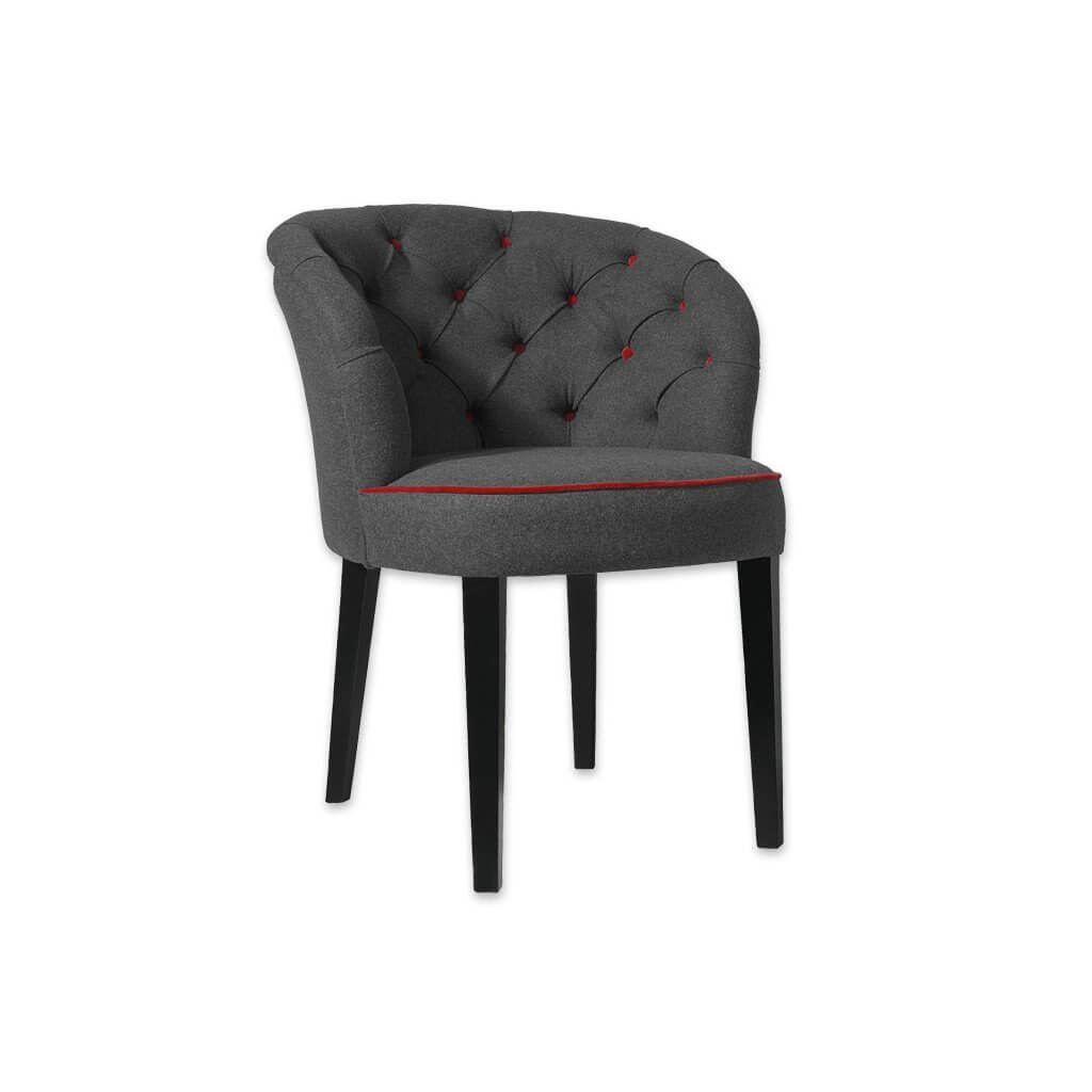 Peppa Dark Grey Tub Chair With Curved Buttoned Backrest and Piping Detail - Designers Image