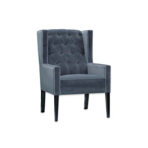 Quito Fully Upholstered Winged Blue Lounge Chair with Deep Buttoned Back Detail