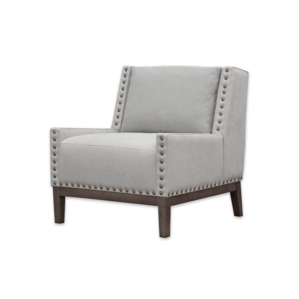 Rick Armless Light Grey Lounge Chair with Timber Show Wood Underframe and Large Studs  - Designers Image
