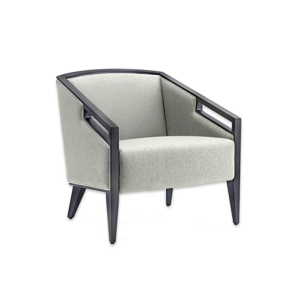 Roka Upholstered Grey Modern Lounge Chair with Show Wood Framed Armrests - Designers Image