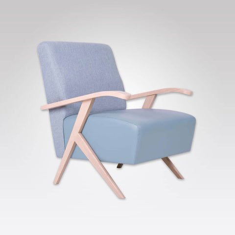 Romano light blue lounge chair with exposed wood arm detail