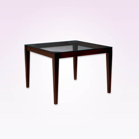 Rule glass bar table with dark wood frame