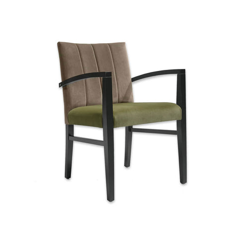 Sage Green and Brown Chair with Angular Arms