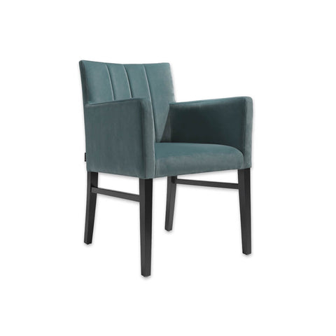 Sage Blue Velvet Tub Chair With Angular Backrest and High Arms