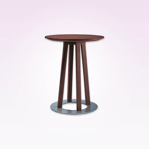 Sallo narrow bar table with circular metal base plate and round top