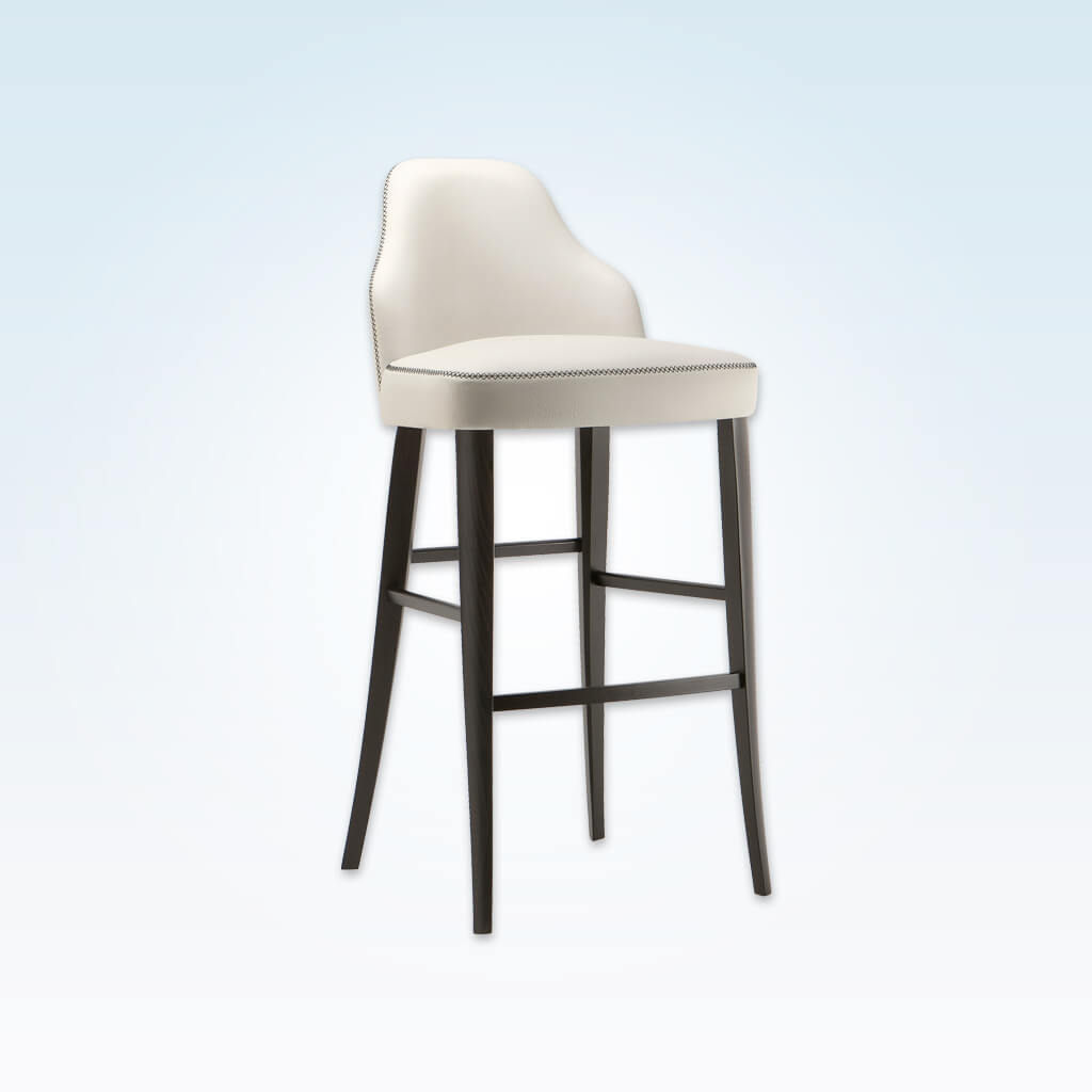 Seattle faux leather white bar stool with waterfall backrest and stiching detail