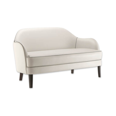 Seattle modern white sofa with leather upholstery and decorative stitching detail