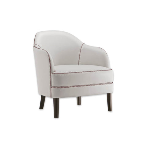 Seattle Upholstered Curved White Lounge Chair with Stitching Detail