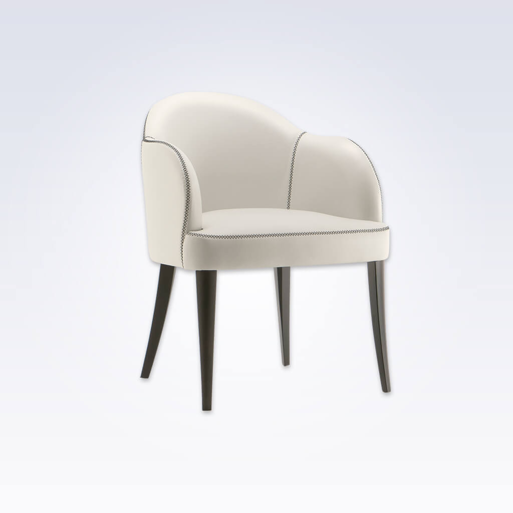 Seattle White Tub Chair With Dark Stitching And Splayed Timber Legs