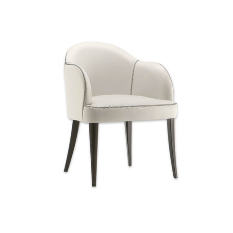 Seattle White Tub Chair With Dark Stitching And Splayed Timber Legs