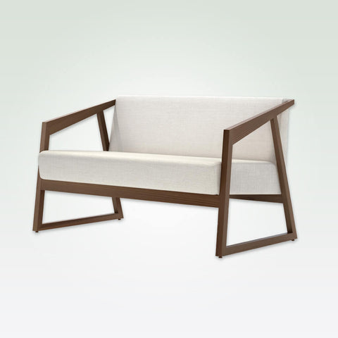 Tago contemporary white and brown sofa with open timber frame and ski legs