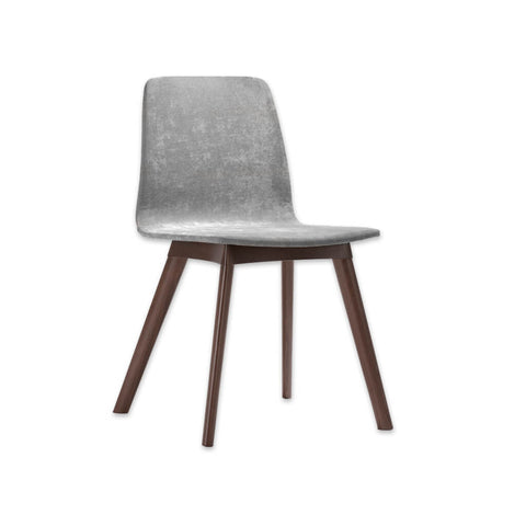 Tecla Fully Upholestered Grey Velvet Dining Chair with Show Wood Plinth and Legs