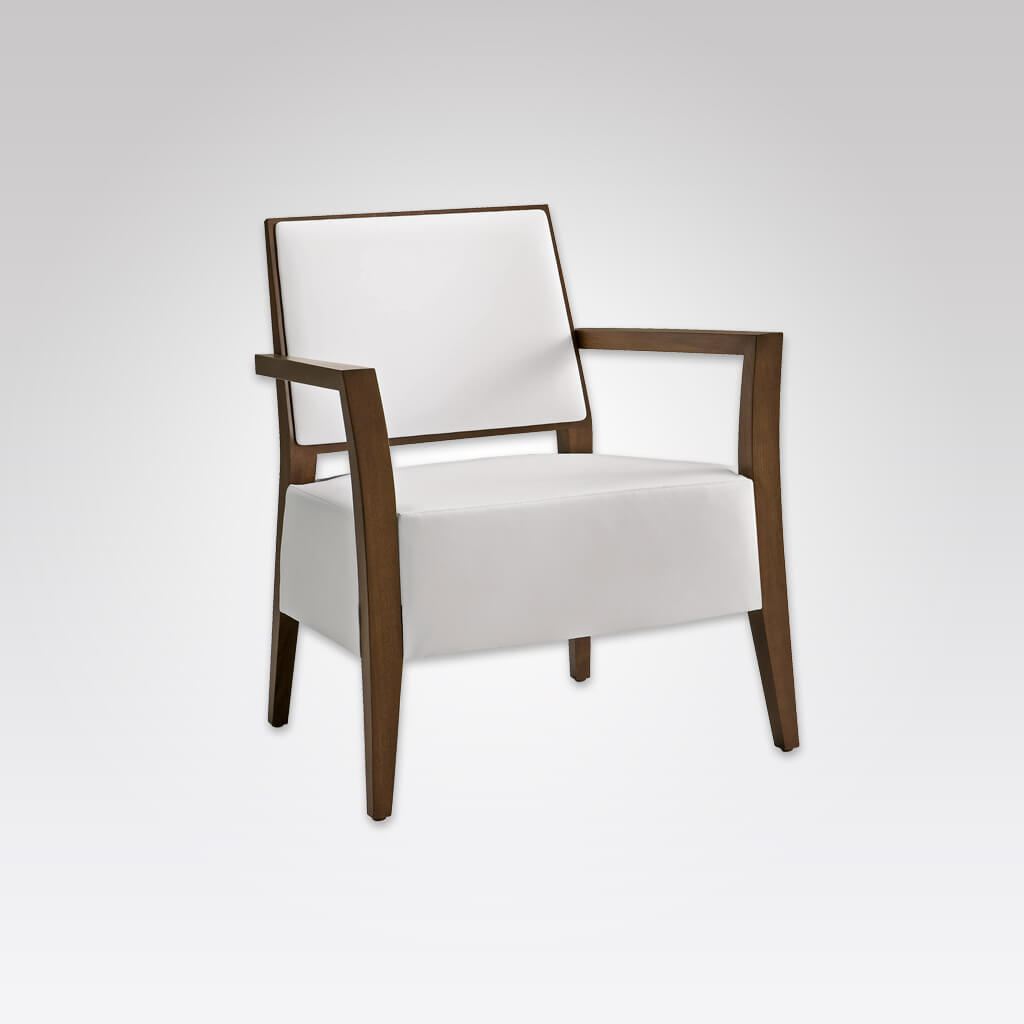 Timberly White Lounge Chair with Angular Show Wood Frame and Deep Upholstered Seat Pad