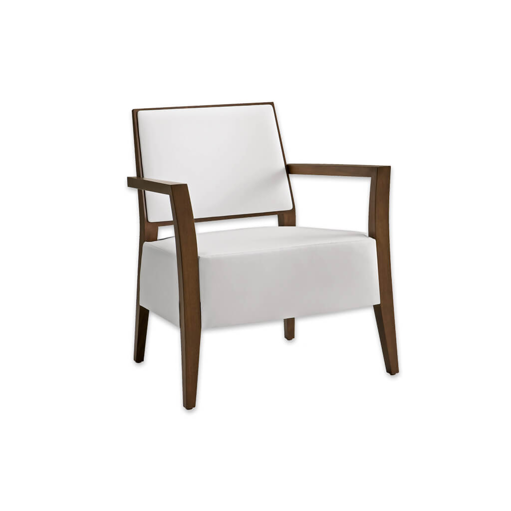 Timberly White Lounge Chair with Angular Show Wood Frame and Deep Upholstered Seat Pad - Designers Image