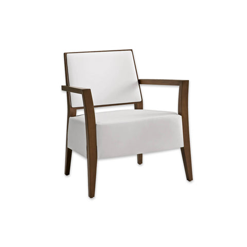 Timberly White Lounge Chair with Angular Show Wood Frame and Deep Upholstered Seat Pad