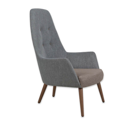 Tito Light Blue Lounge Chair with Low Seat Height and Open Wooden Arms 
