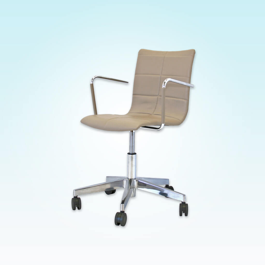 Torro Light Brown Desk Chair with Metal Armrests and Faux Leather Seat Upholstery Detail 