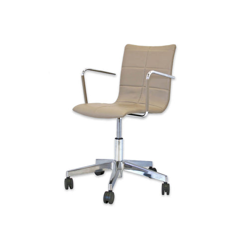 Torro Light Brown Desk Chair with Metal Armrests and Faux Leather Seat Upholstery Detail 