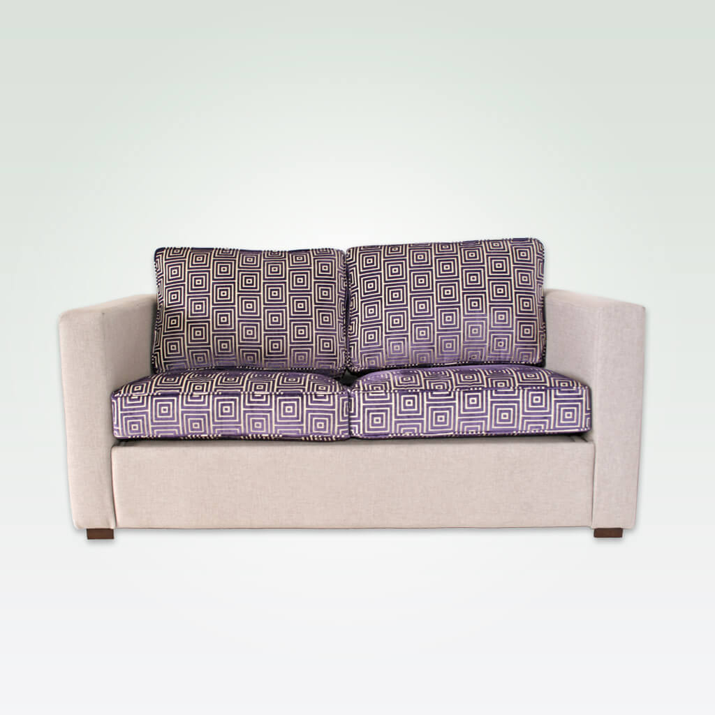 Trinity purple and cream hotel sofa with deep base and contrasting removable seat cushions