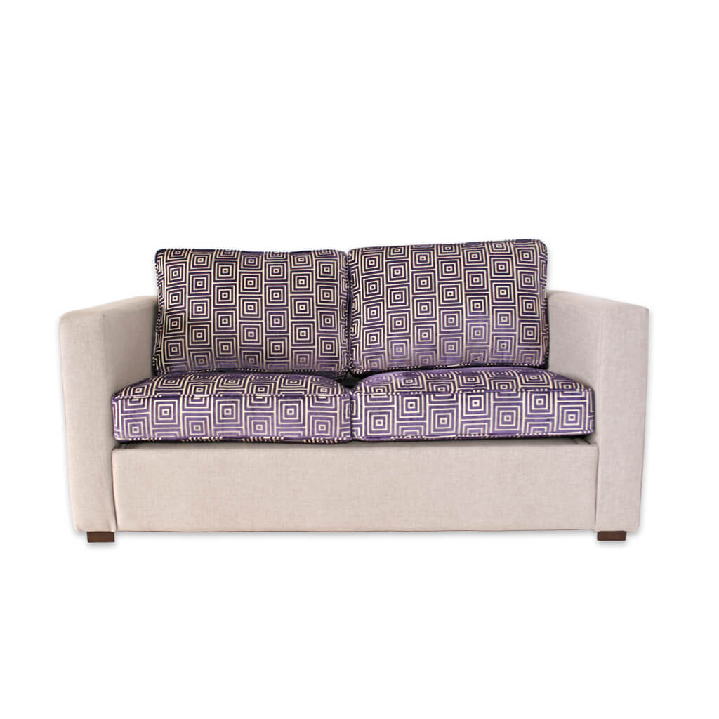 Trinity purple and cream hotel sofa with deep base and contrasting removable seat cushions - Designers Image