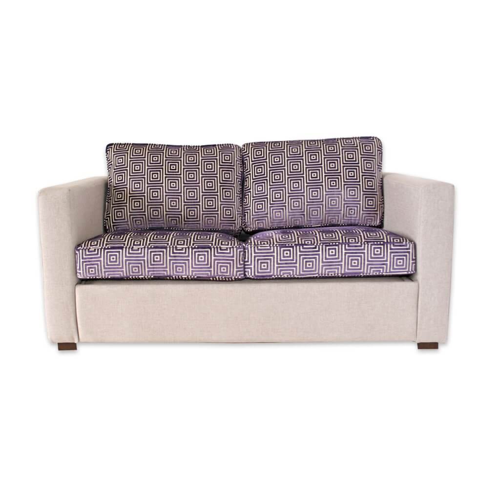 Trinity purple fabric hotel sofa bed with contrasting cushions and upholstered frame - Designers Image