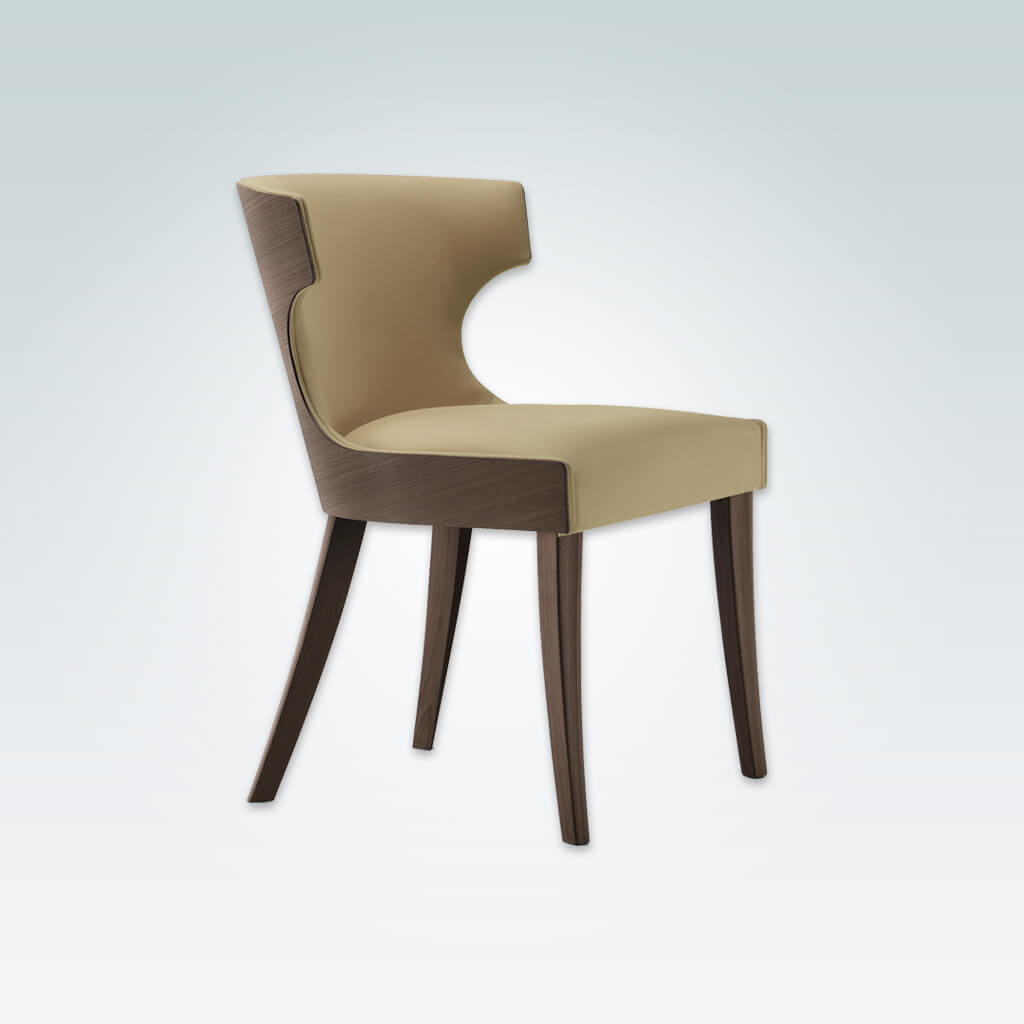 Una Full Upholstered Beige Dining Chair with Show Wood Back And Legs 