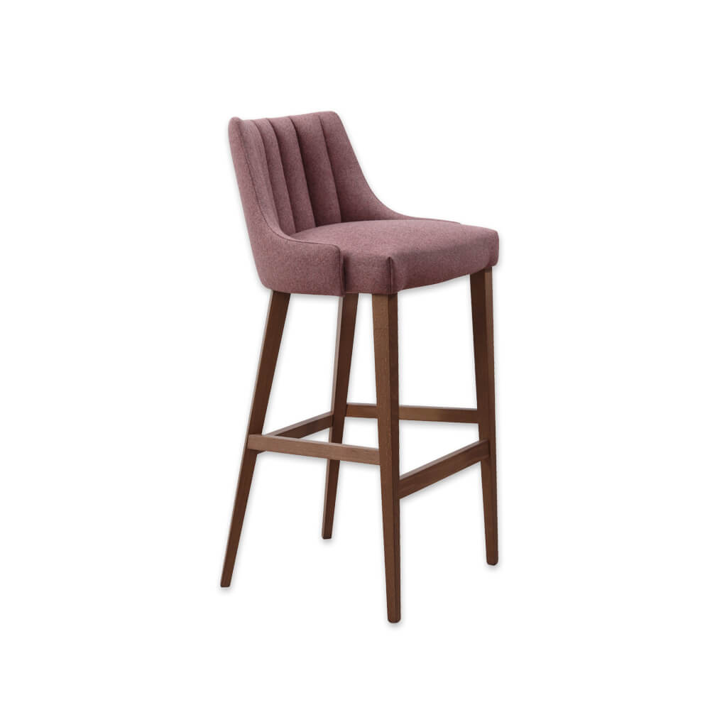 Viola pink bar stool with upholstered seat featuring decorative deep stitching and a timber frame - Designers Image