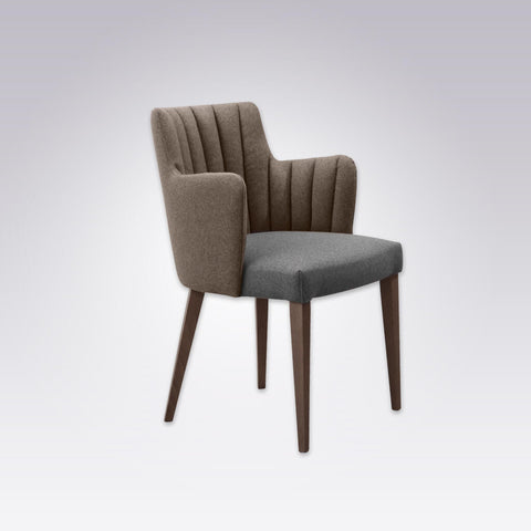 Viola Brown Armchair Fluted Upholstered Back and Armrests and Tapered Legs