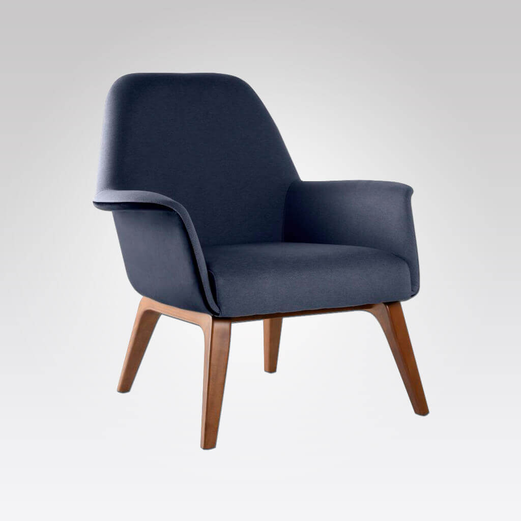 Viva Upholstered Blue Lounge Chair with Armrests and Timber Legs