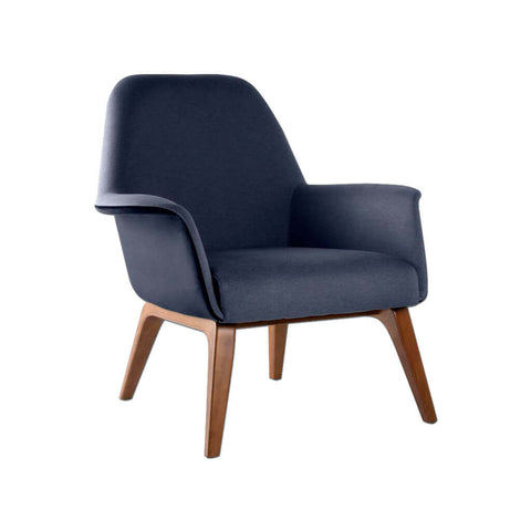 Viva Upholstered Blue Lounge Chair with Armrests and Timber Legs