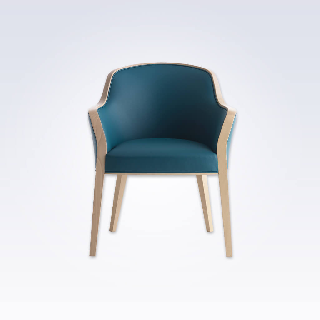 Wave Upholstered Teal Tub Chair With Deep Padded Seat Winged Armrests and Show Wood Edging 