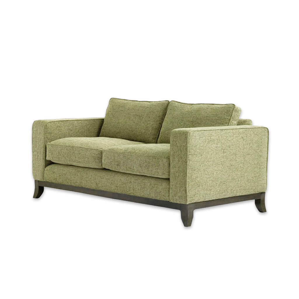 Winchester lime green fabric sofa with deep padded cushions and splayed wooden feet - Designers Image
