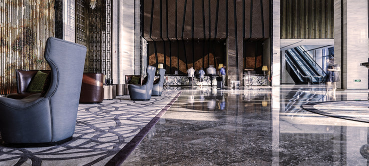 Hotel Lobby with Large Grey Accent Chairs