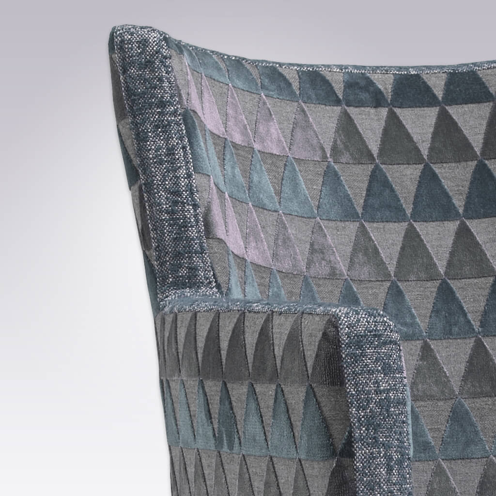 Julianna grey and Blue patterned Armchair with  Curved Back  - Detail View