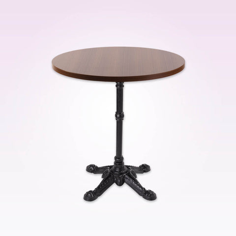Wood and metal dining table with decorative metal 4-legged base