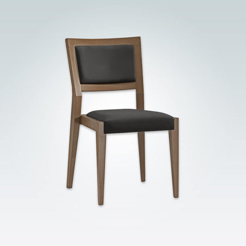 Vienna Black Leather Dining Chair with Geometrical Shaped Timber Frame and Fabric Back Panel